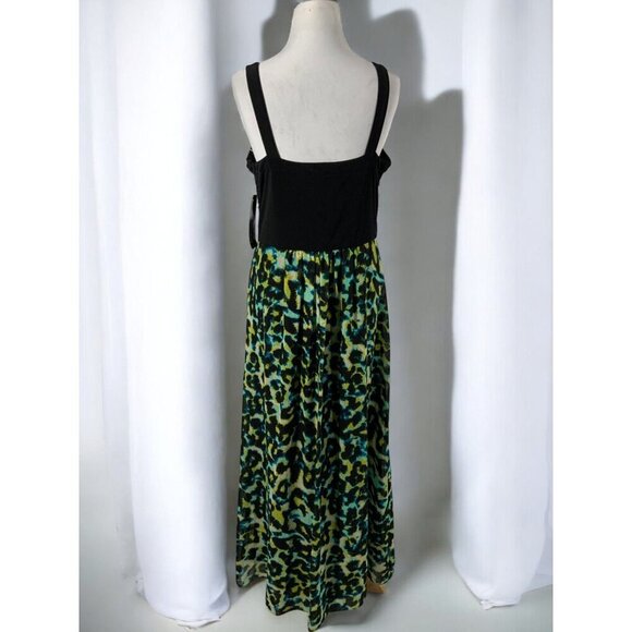 Signature By Robbie Bee Maxi Dress Black Ruched Multicolor Animal Print NEW 12 - Picture 7 of 9